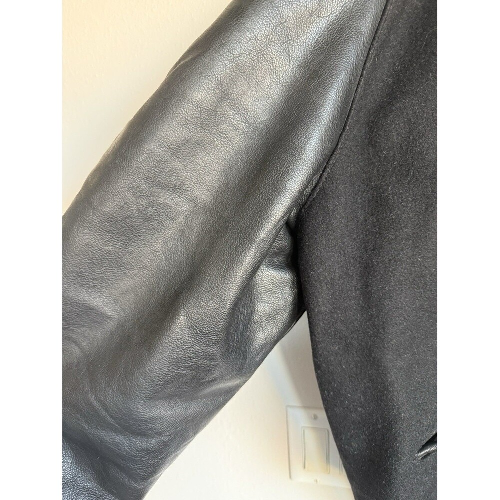 Vintage  DeLONG Varsity Jacket 3XL Black Red Leather Sleeves USA Made - Picture 3 of 6